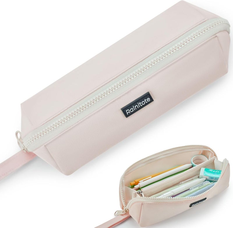 Ralnitote Store Large Pencil Case with 180° Open Design, Big Capacity Pen Bag for Girls & Boys, Aesthetic & Cute Pencil Pouch for School, Office, Makeup & Tech Accessories-Beige - Image 1